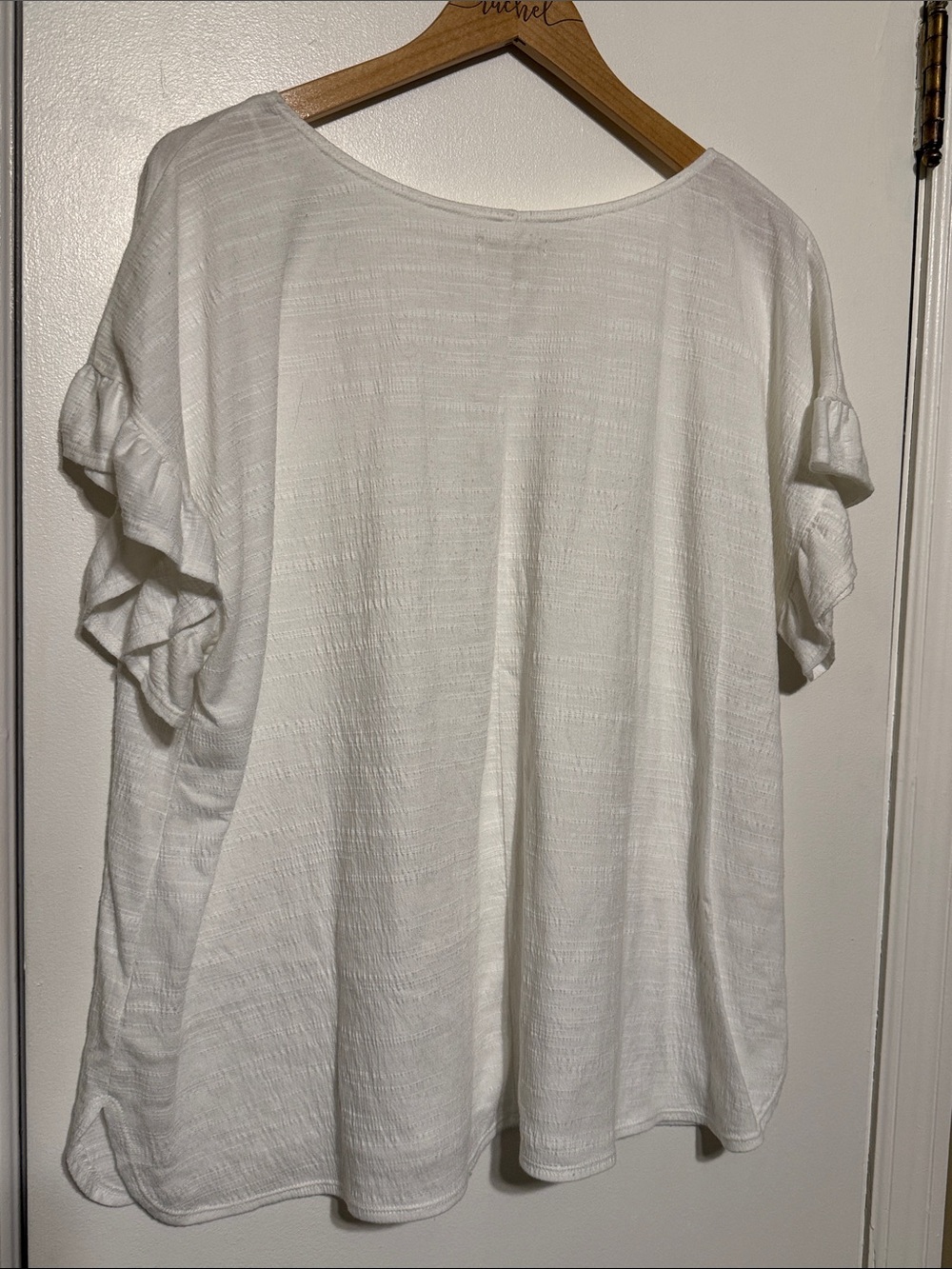 Max Studio White Ruffled Short-Sleeve Top - Picture 2 of 3